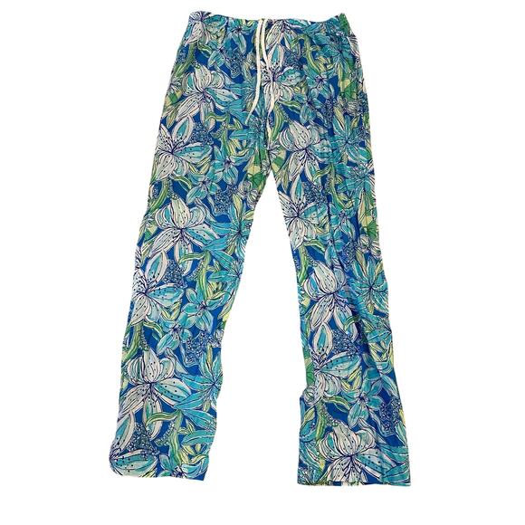 Lilly Pulitzer S Georgia May Tall Me Palazzo Pants Blue Preppy Resort Blue Sea - Picture 1 of 12